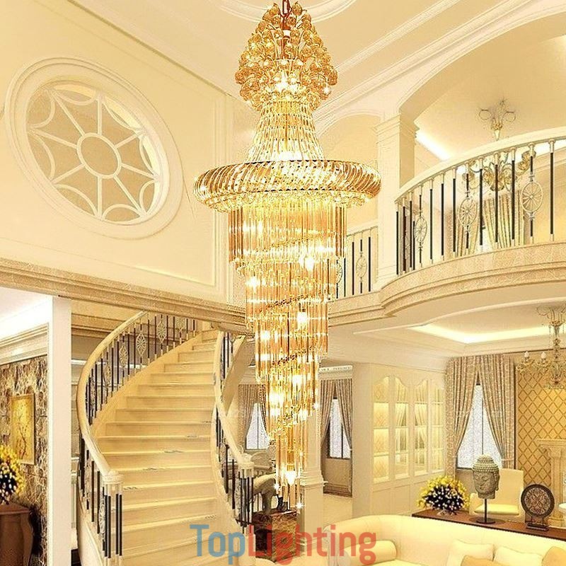 Luxury Crystal Chandelier Modern European Graceful Long Pendant Duplex Staircase