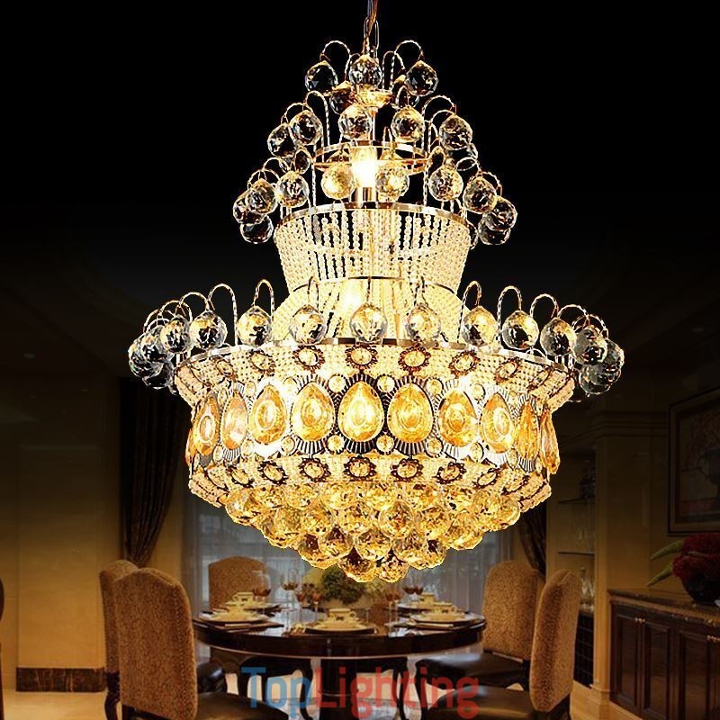 Modern Gold Empire Chandelier Simple Crystal Pendant Light