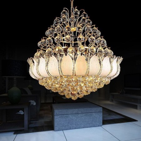 Contemporary Crystal Empire Chandelier Gold Colour Pendant Light Lotus Contemporary Crystal Empire Chandelier Gold Colour Pendant Light Lotus