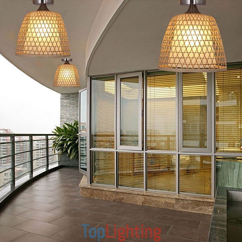 Bamboo Semi Flush Mount Creative Round Ceiling Light Vestibule Lighting