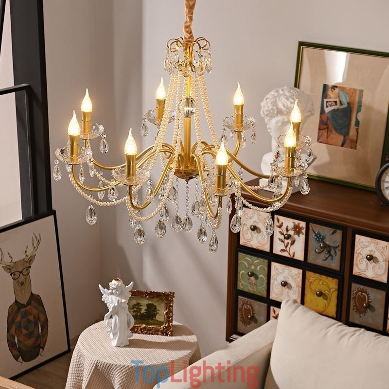 American Crystal Pendant Light Country Style Creative Iron Art Ceiling Light