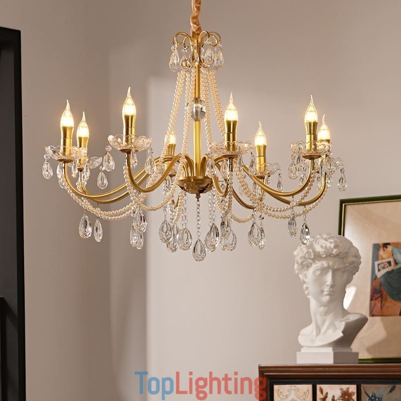American Crystal Pendant Light Country Style Creative Iron Art Ceiling Light