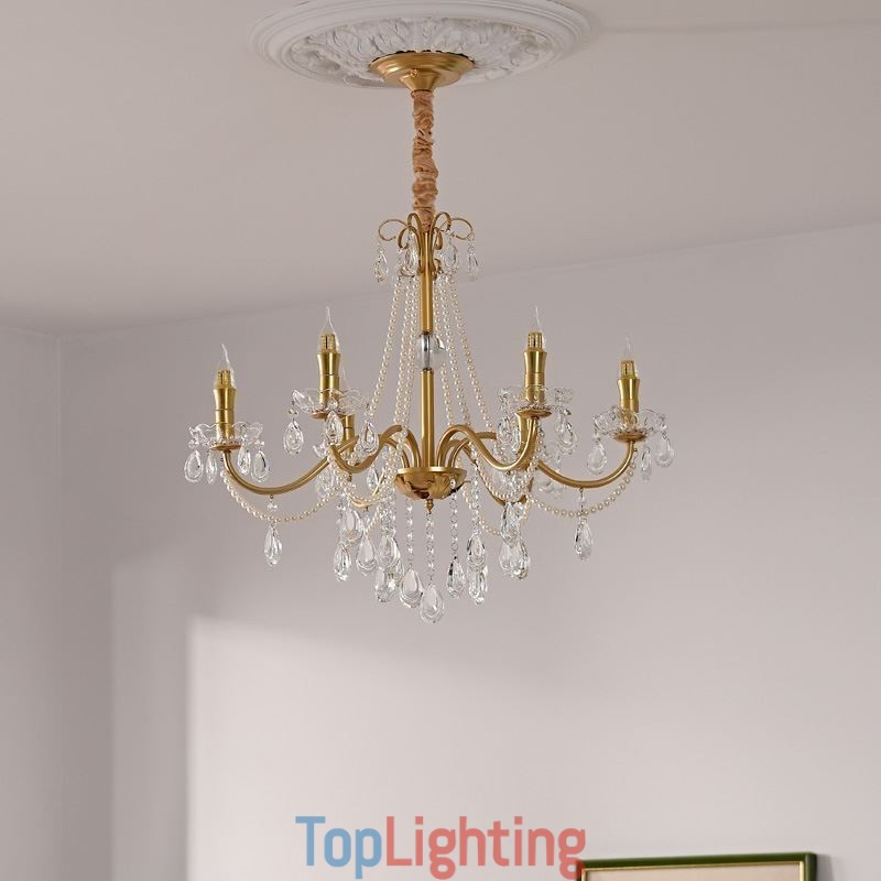 American Crystal Pendant Light Country Style Creative Iron Art Ceiling Light