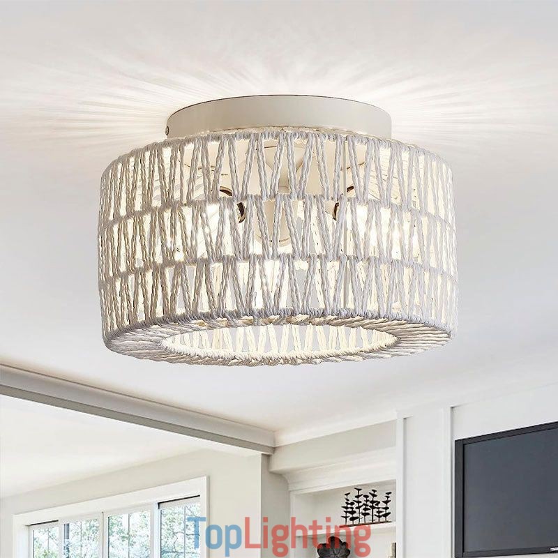 Country Style Flush Mount American Woven Cage Ceiling Light