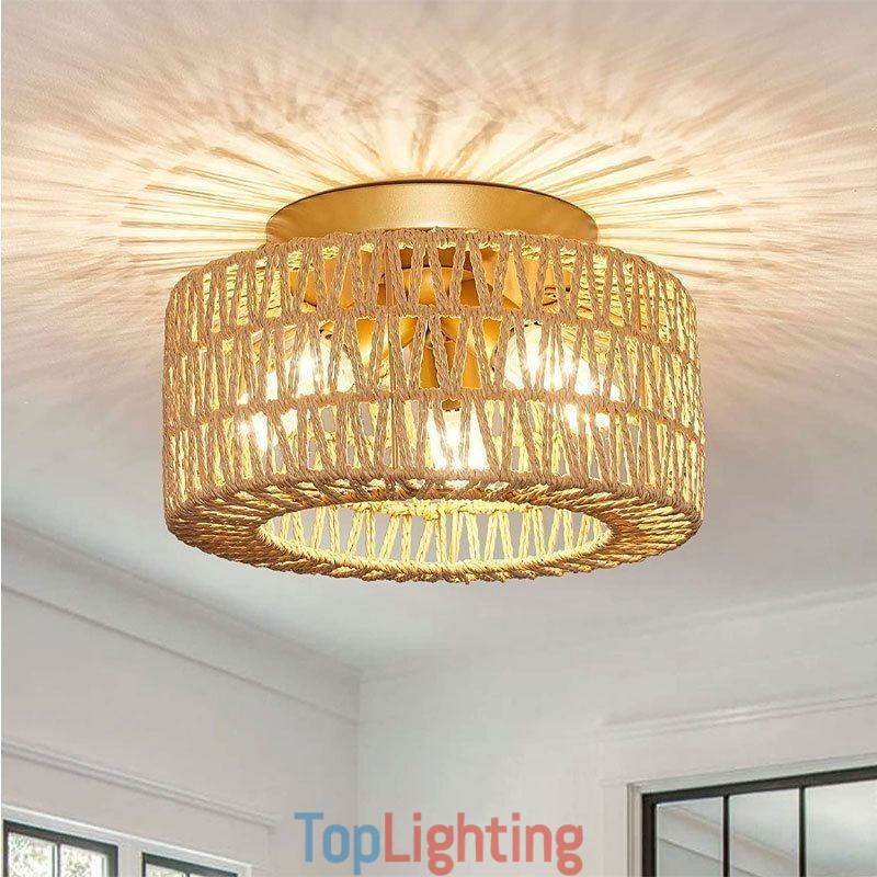 Country Style Flush Mount American Woven Cage Ceiling Light