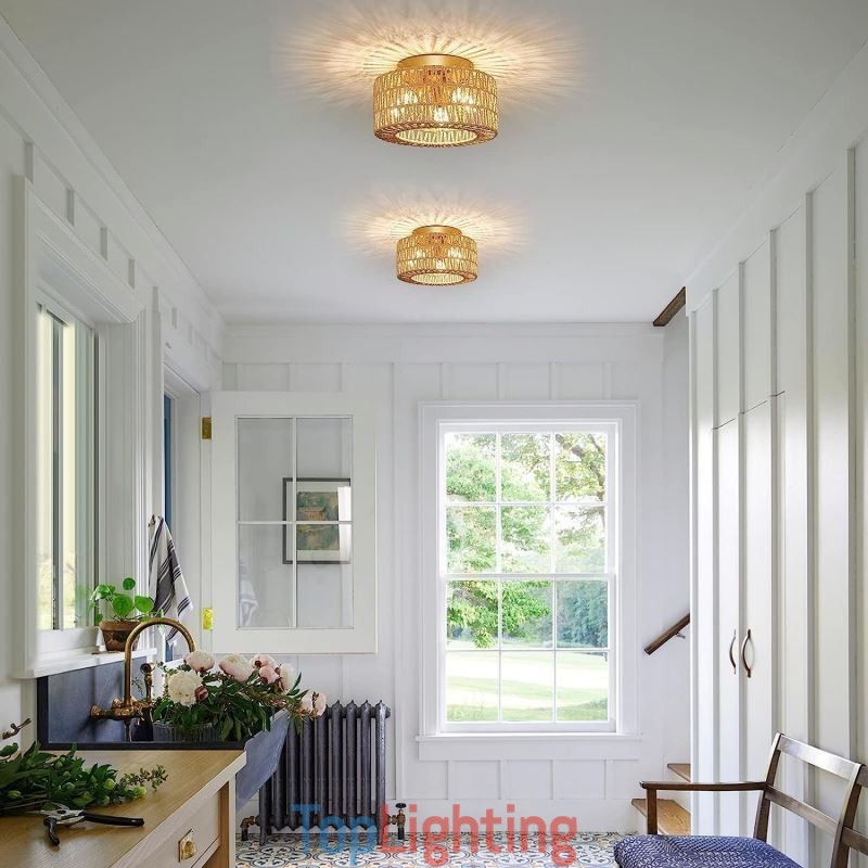 Country Style Flush Mount American Woven Cage Ceiling Light