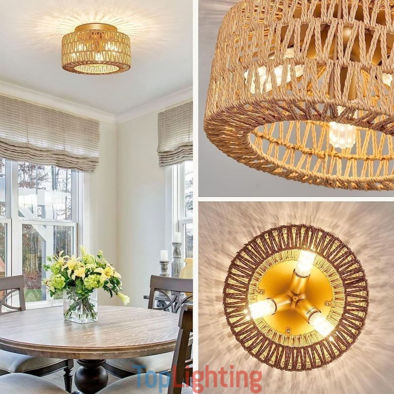 Country Style Flush Mount American Woven Cage Ceiling Light