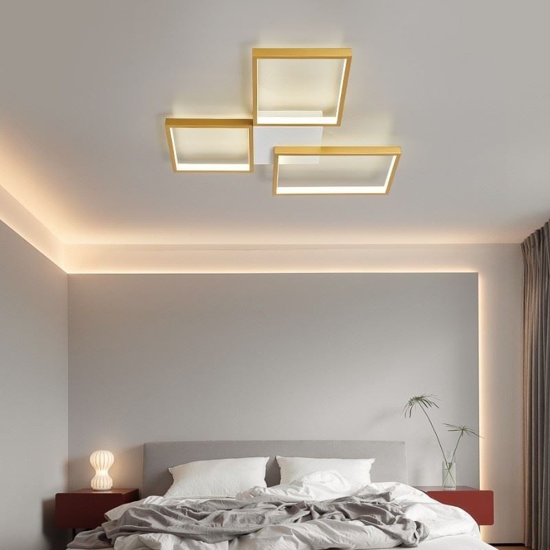Flush Mount Minimalist 3 Square Ceiling Light Stepless Dimmable With Remote Control 60W