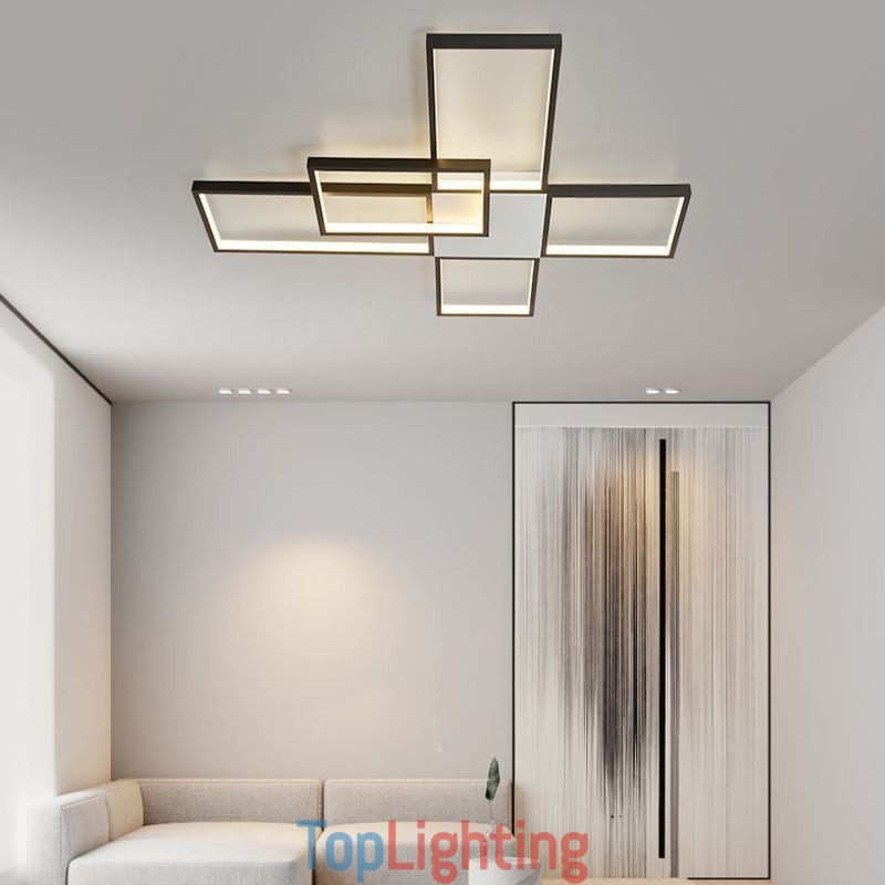 Minimalist Flush Mount Five Square Ceiling Light Stepless Dimmable With Remote Control 92W