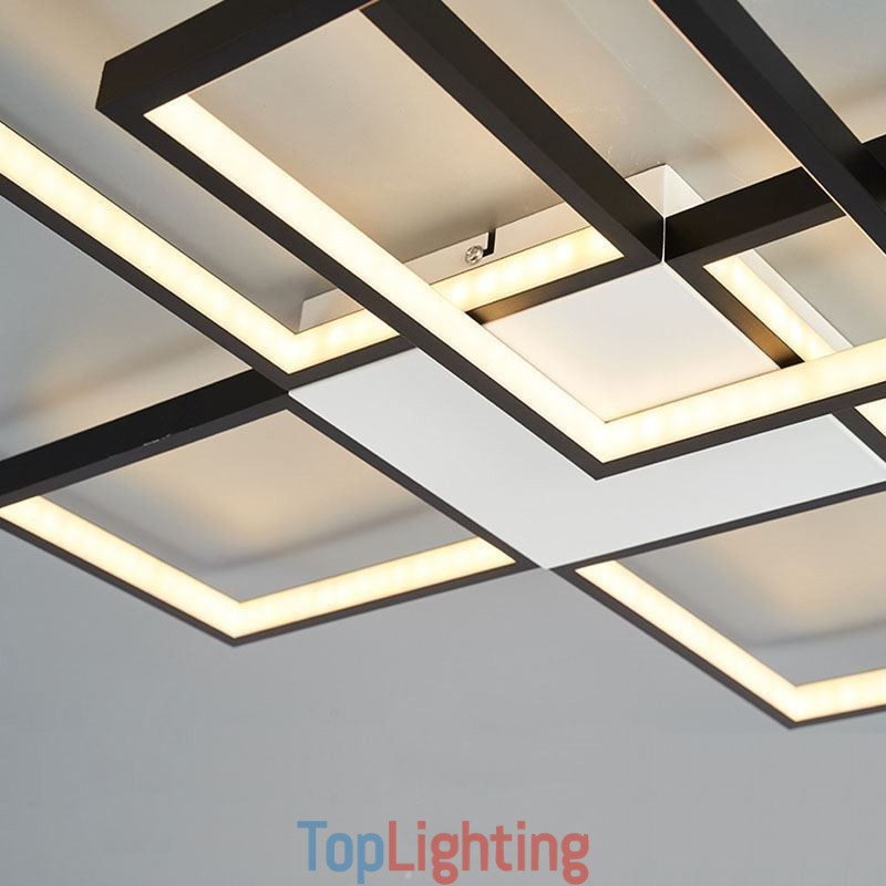 Minimalist Flush Mount Five Square Ceiling Light Stepless Dimmable With Remote Control 92W