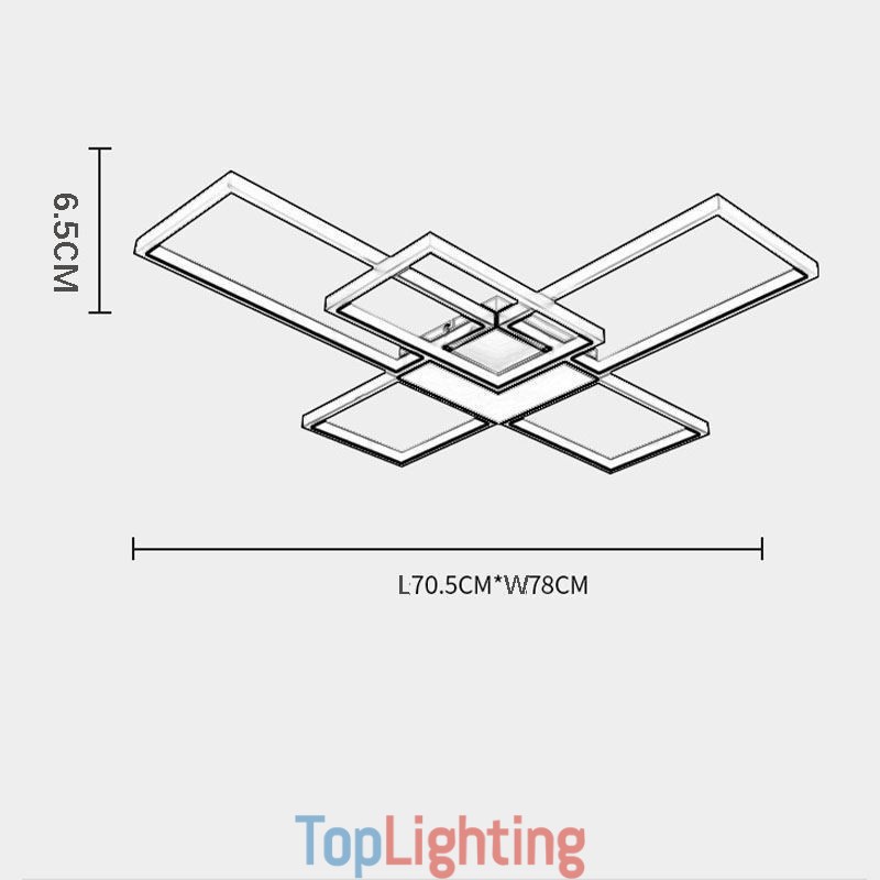 Minimalist Flush Mount Five Square Ceiling Light Stepless Dimmable With Remote Control 92W