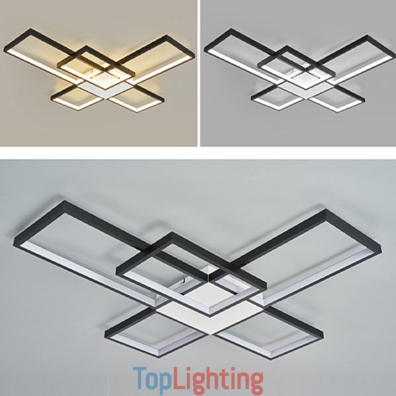 Minimalist Flush Mount Five Square Ceiling Light Stepless Dimmable With Remote Control 92W