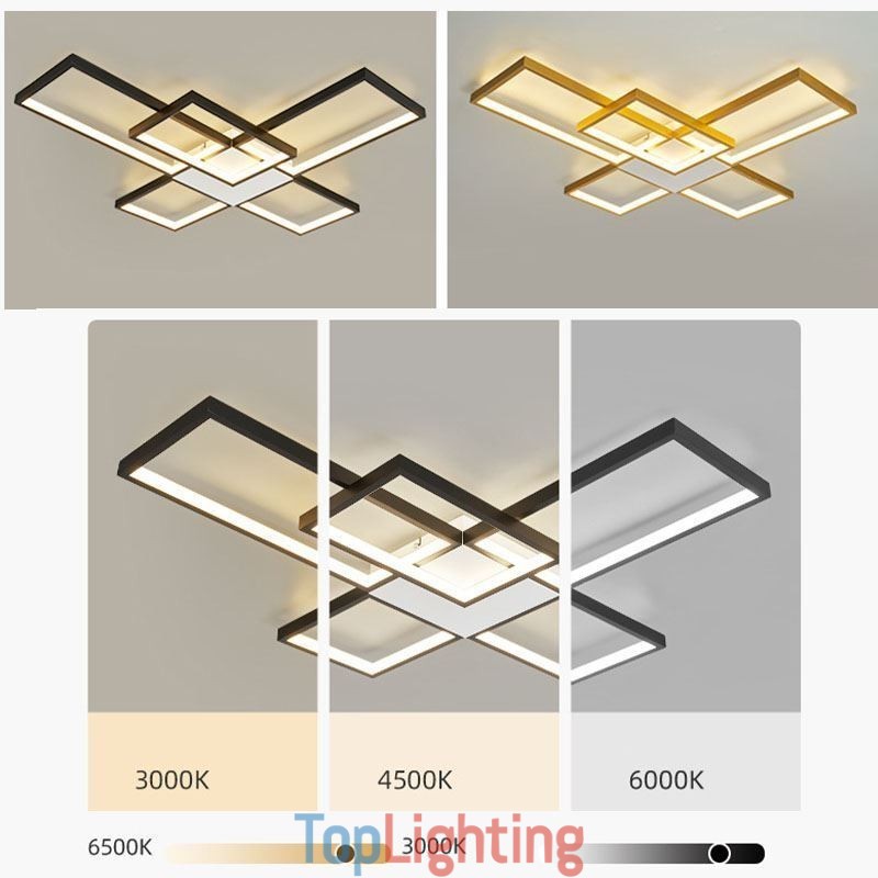 Minimalist Flush Mount Five Square Ceiling Light Stepless Dimmable With Remote Control 92W