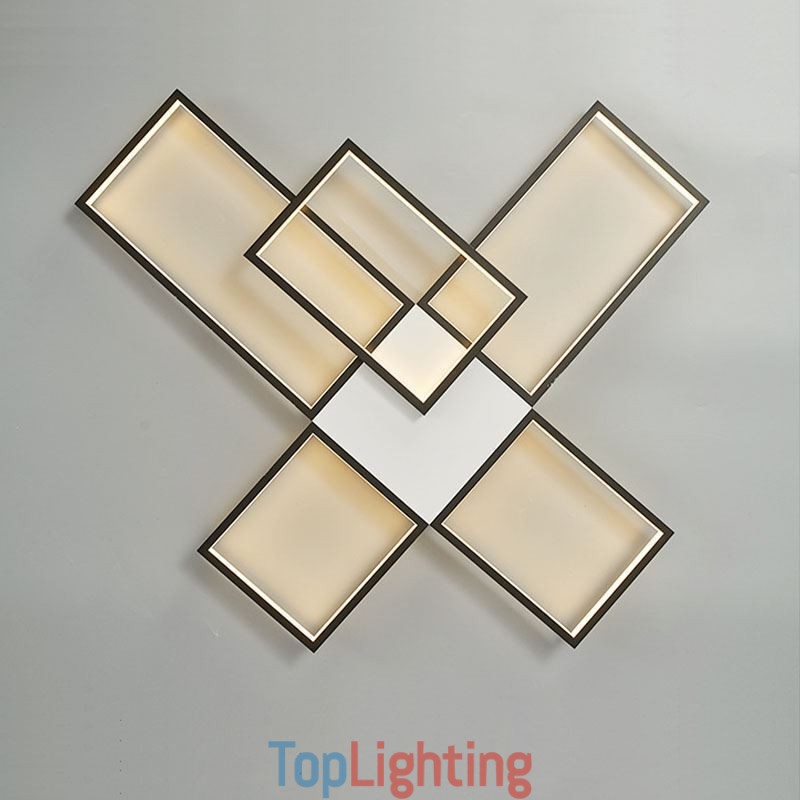 Minimalist Flush Mount Five Square Ceiling Light Stepless Dimmable With Remote Control 92W