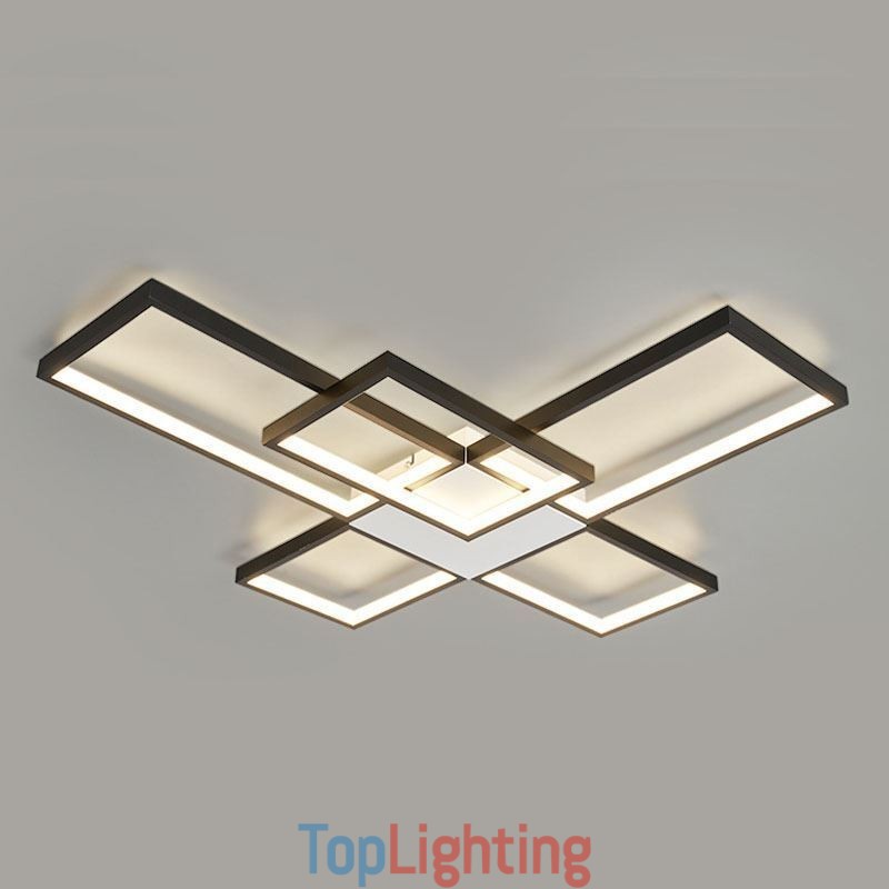 Minimalist Flush Mount Five Square Ceiling Light Stepless Dimmable With Remote Control 92W