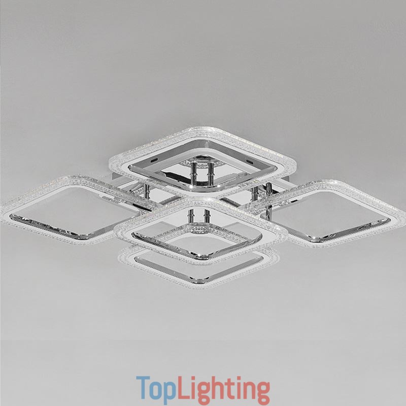 Flush Mount Chrome Acrylic Square Ceiling Light 5 Lights