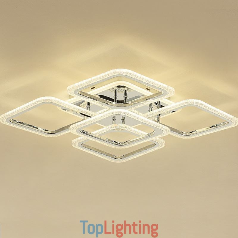 Flush Mount Chrome Acrylic Square Ceiling Light 5 Lights