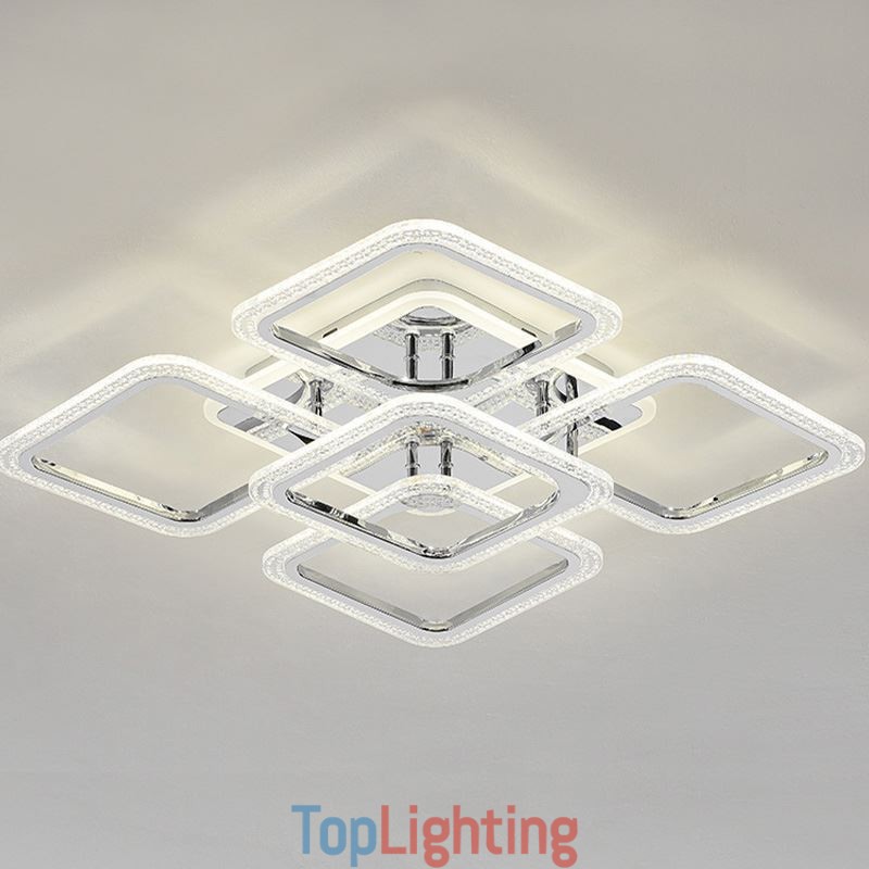 Flush Mount Chrome Acrylic Square Ceiling Light 5 Lights