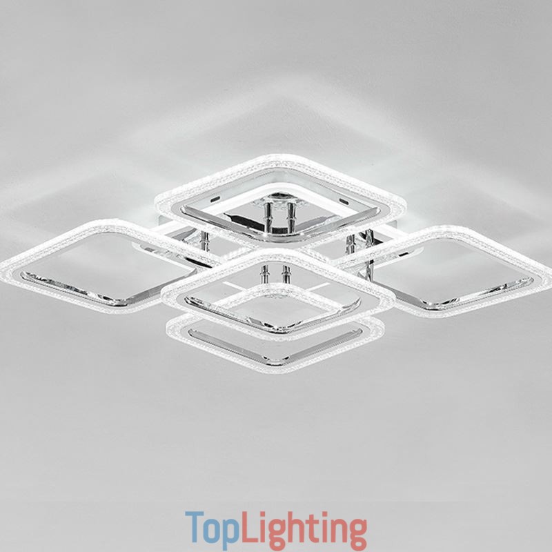 Flush Mount Chrome Acrylic Square Ceiling Light 5 Lights
