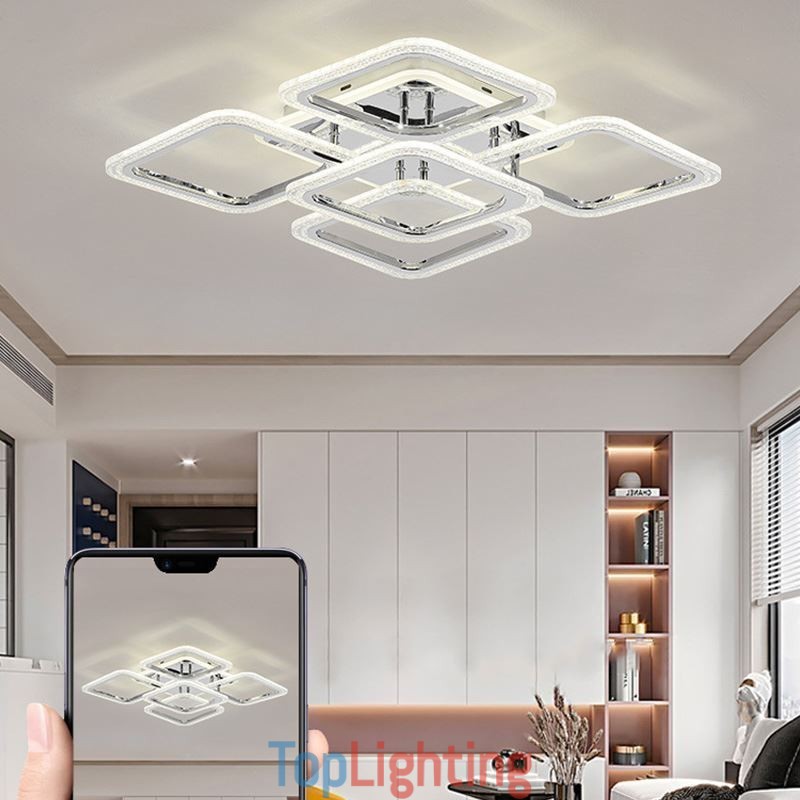 Flush Mount Chrome Acrylic Square Ceiling Light 5 Lights