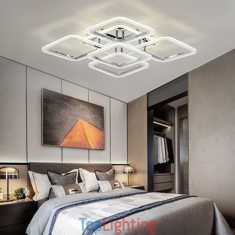 Flush Mount Chrome Acrylic Square Ceiling Light 5 Lights