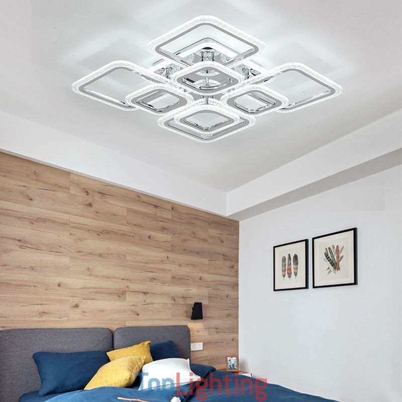 Flush Mount Acrylic Square Ceiling Light Chrome 8 Lights