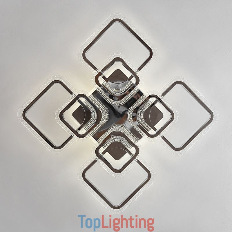 Flush Mount Acrylic Square Ceiling Light Chrome 8 Lights
