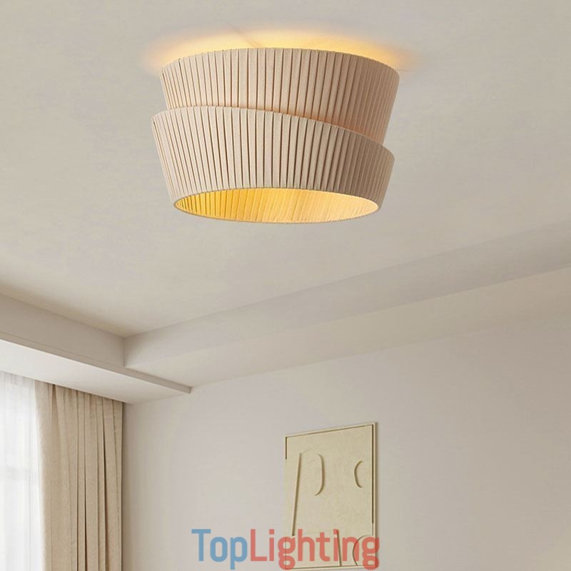 Wabi Sabi Flush Mount French Cream Style Double Layer Fabric Lampshade Ceiling Lamp