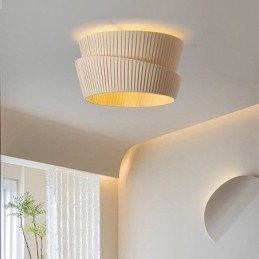Wabi Sabi Flush Mount French Cream Style Double Layer Fabric Lampshade Ceiling Lamp