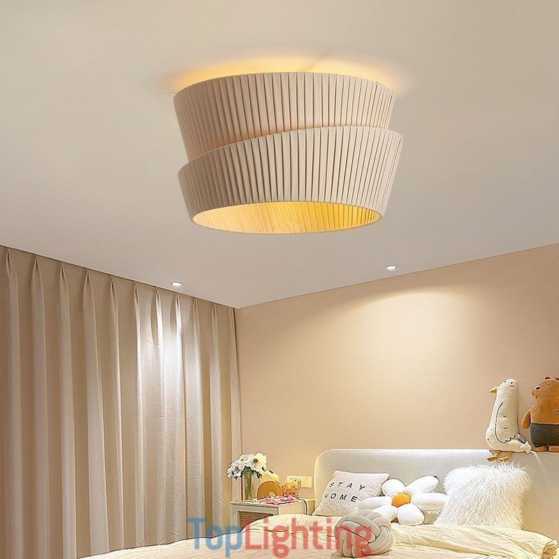 Wabi Sabi Flush Mount French Cream Style Double Layer Fabric Lampshade Ceiling Lamp