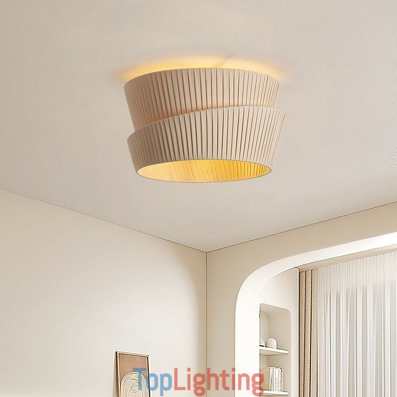 Wabi Sabi Flush Mount French Cream Style Double Layer Fabric Lampshade Ceiling Lamp