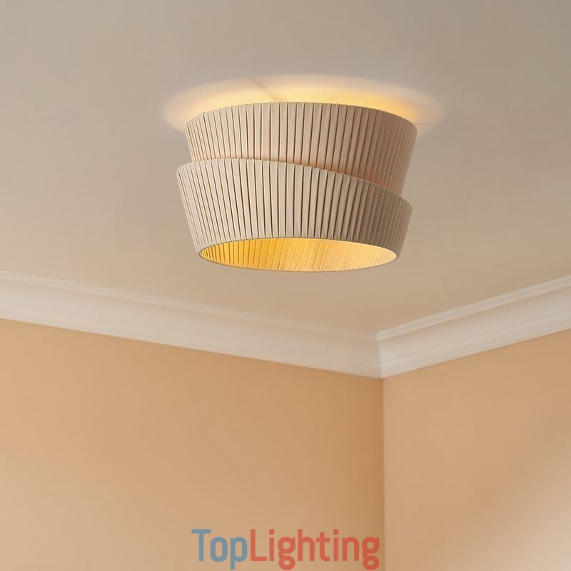 Wabi Sabi Flush Mount French Cream Style Double Layer Fabric Lampshade Ceiling Lamp