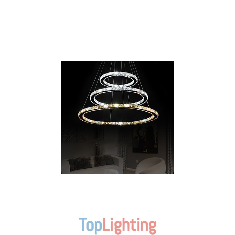 Pendant Lamps Amber and Clear K9 Crystal Chandelier Lights Lighting with 3 Ring