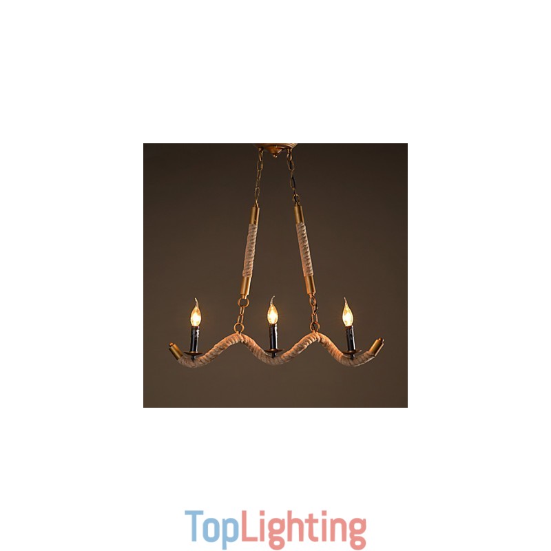 Candle Hemp Chandelier Vintage Pendant Wrought Iron Wave Hemp Rope Chandelier