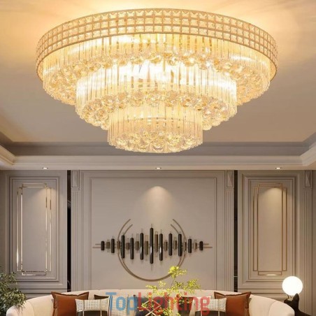 Crystal Flush Mount Round Crystal Ceiling Lamp with Remote Control 80CM Crystal Flush Mount Round Crystal Ceiling Lamp with Remote Control 80CM