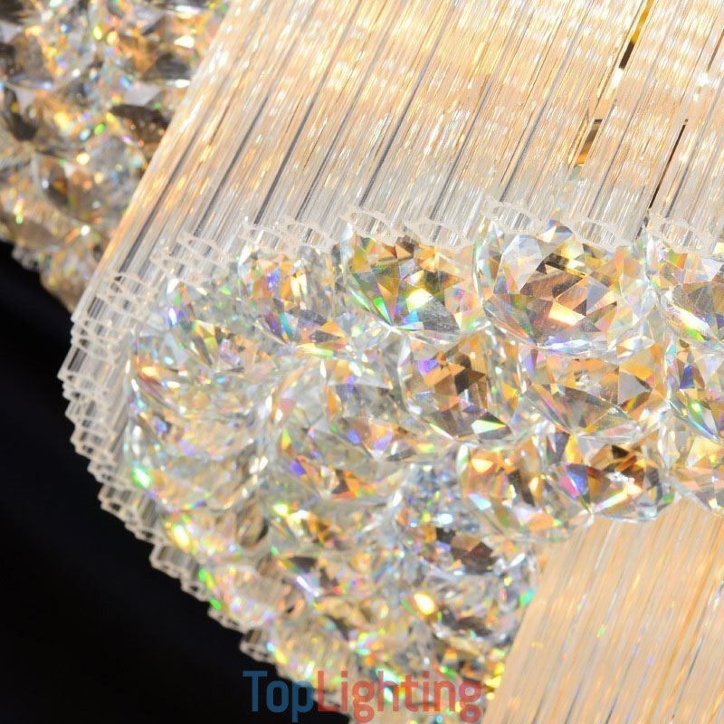 Crystal Flush Mount Round Crystal Ceiling Lamp with Remote Control 80CM