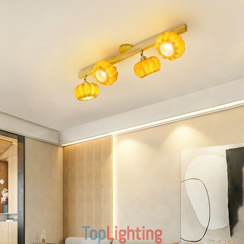 Double Small Pumpkin Flush Mount Japanese Retro Ceiling Light