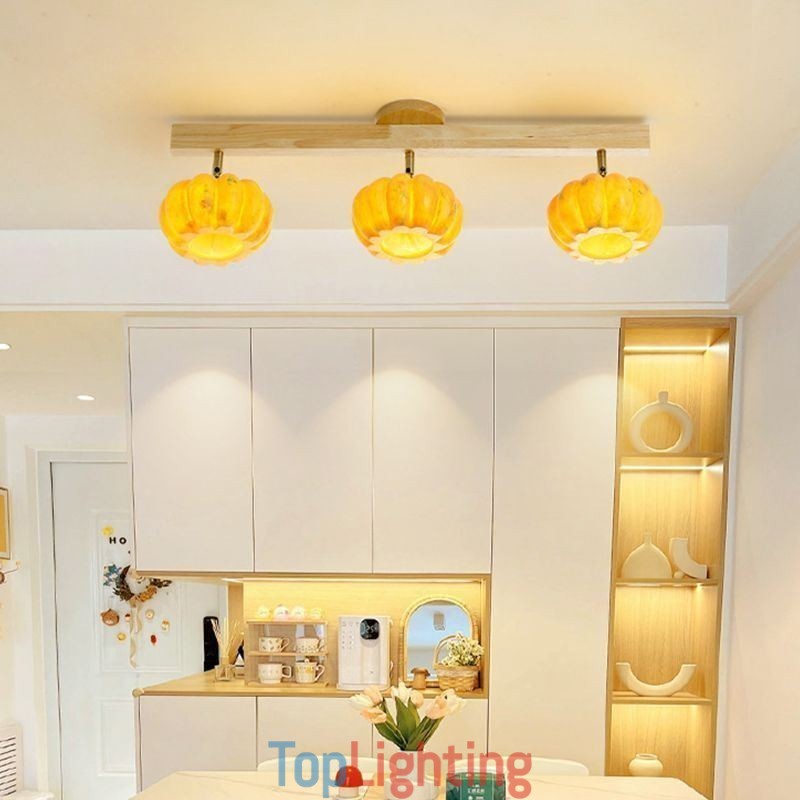 Double Small Pumpkin Flush Mount Japanese Retro Ceiling Light