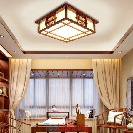 Retro Wooden Flush Mount Square Ceiling Light Retro Wooden Flush Mount Square Ceiling Light