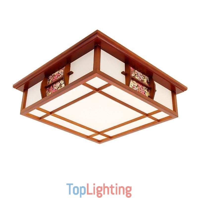 Retro Wooden Flush Mount Square Ceiling Light