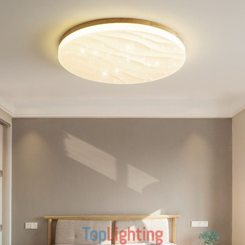 Japanese Wood Ceiling Light Acrylic Round Corrugated Ceiling Lamp
