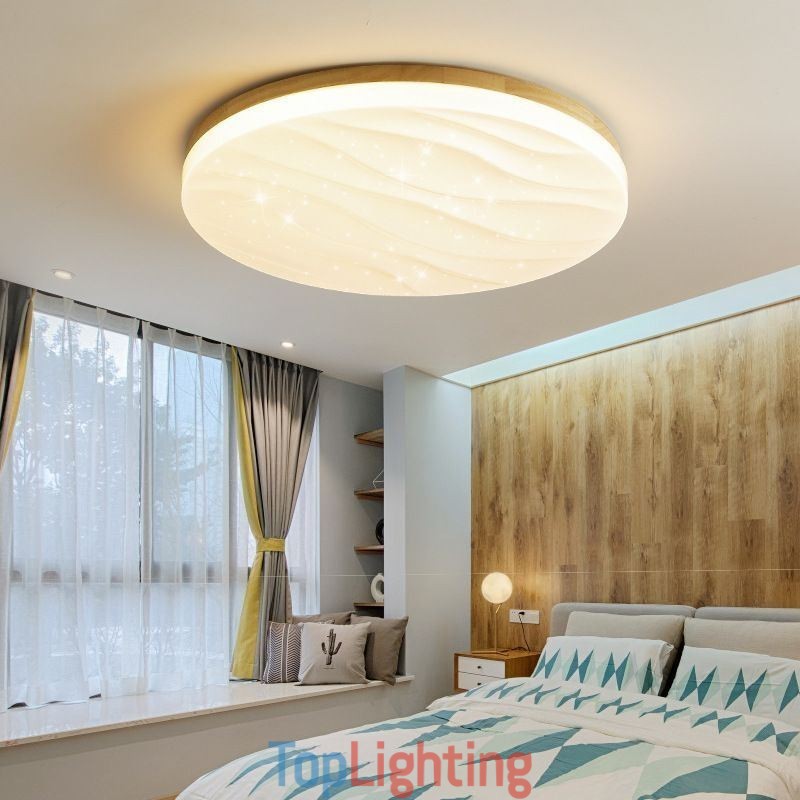 Japanese Wood Ceiling Light Acrylic Round Corrugated Ceiling Lamp