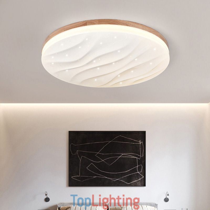 Japanese Wood Ceiling Light Acrylic Round Corrugated Ceiling Lamp