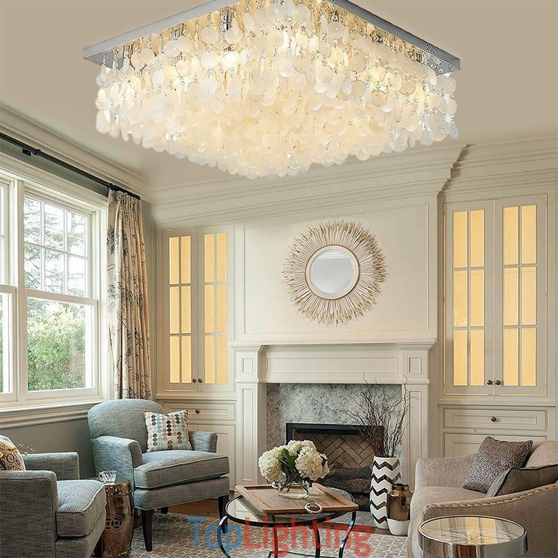 Modern White Shell Ceiling Light Fixture Flush Mount Chandelier