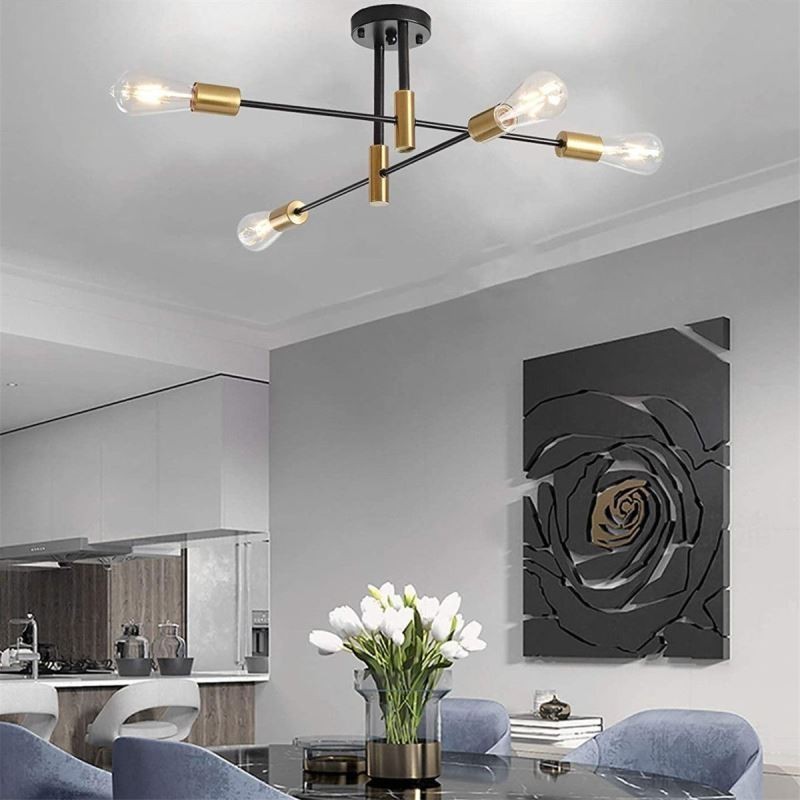 4 Lights Black Sputnik Chandelier Mid Century Semi Flush Mount Ceiling Light
