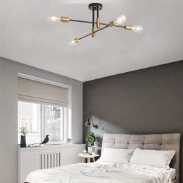 4 Lights Black Sputnik Chandelier Mid Century Semi Flush Mount Ceiling Light