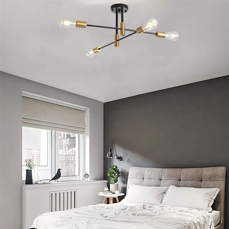 4 Lights Black Sputnik Chandelier Mid Century Semi Flush Mount Ceiling Light