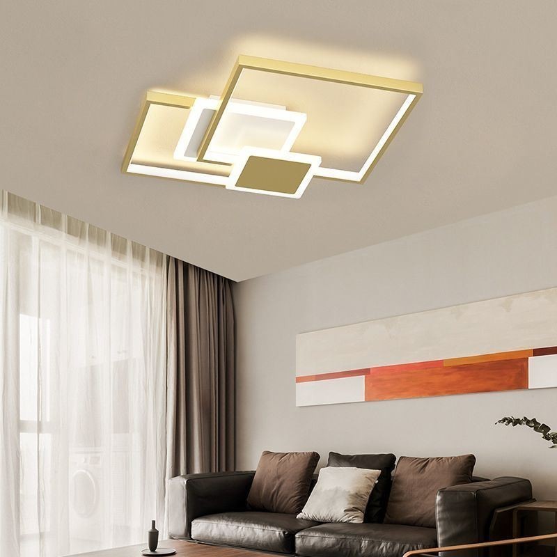 Modern Golden Flush Mount Geometric Light Fixture Ceiling Light 2 Layer