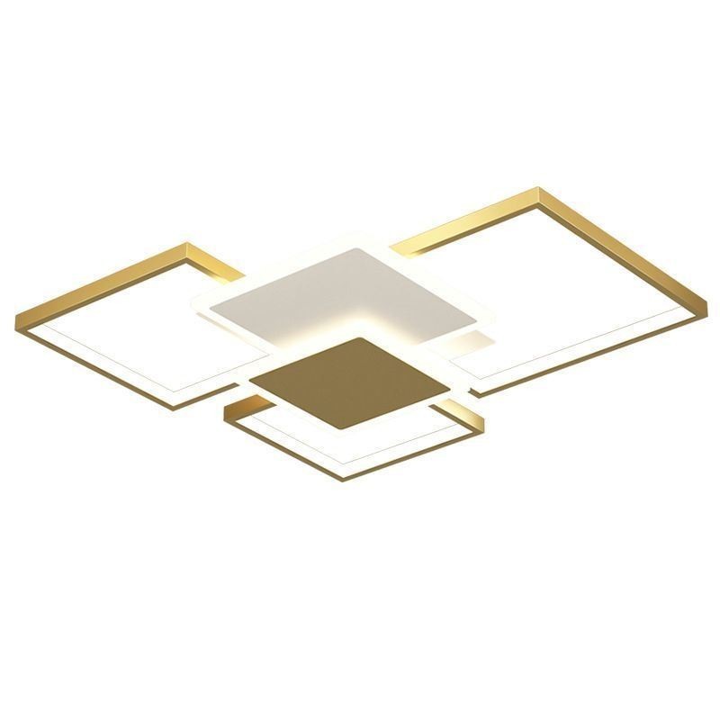 Modern Golden Flush Mount Geometric Light Fixture Ceiling Light 2 Layer