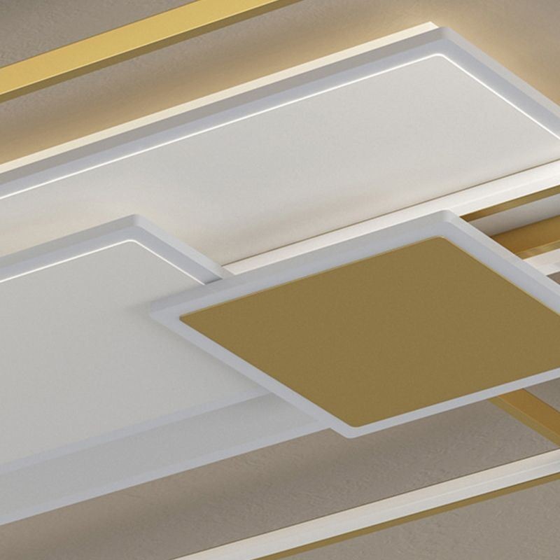 Modern Golden Flush Mount Geometric Light Fixture Ceiling Light 2 Layer